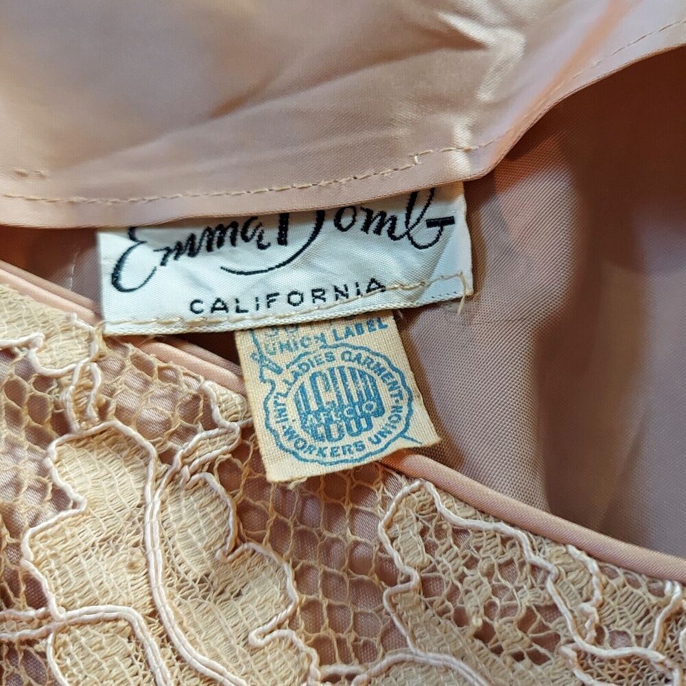 Vintage 50s 60s Emma Domb Satin Lace Party Dress w Crinoline B36 W 29 - Hey Viv - Picture 8 of 9